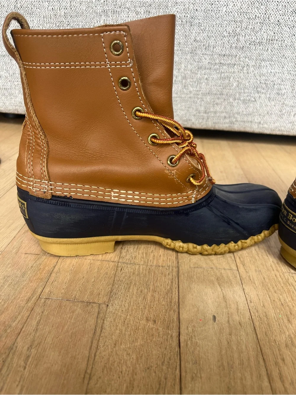 L.L. Bean Two-Tone Brown and Navy Waterproof Duck Boots